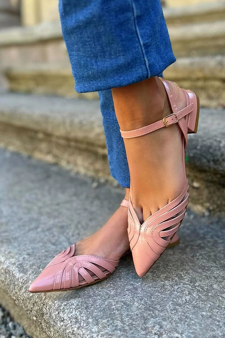 Spitze Zehenpartie, ausgeschnitten, einfarbig, elegante flache Schuhe in Pink