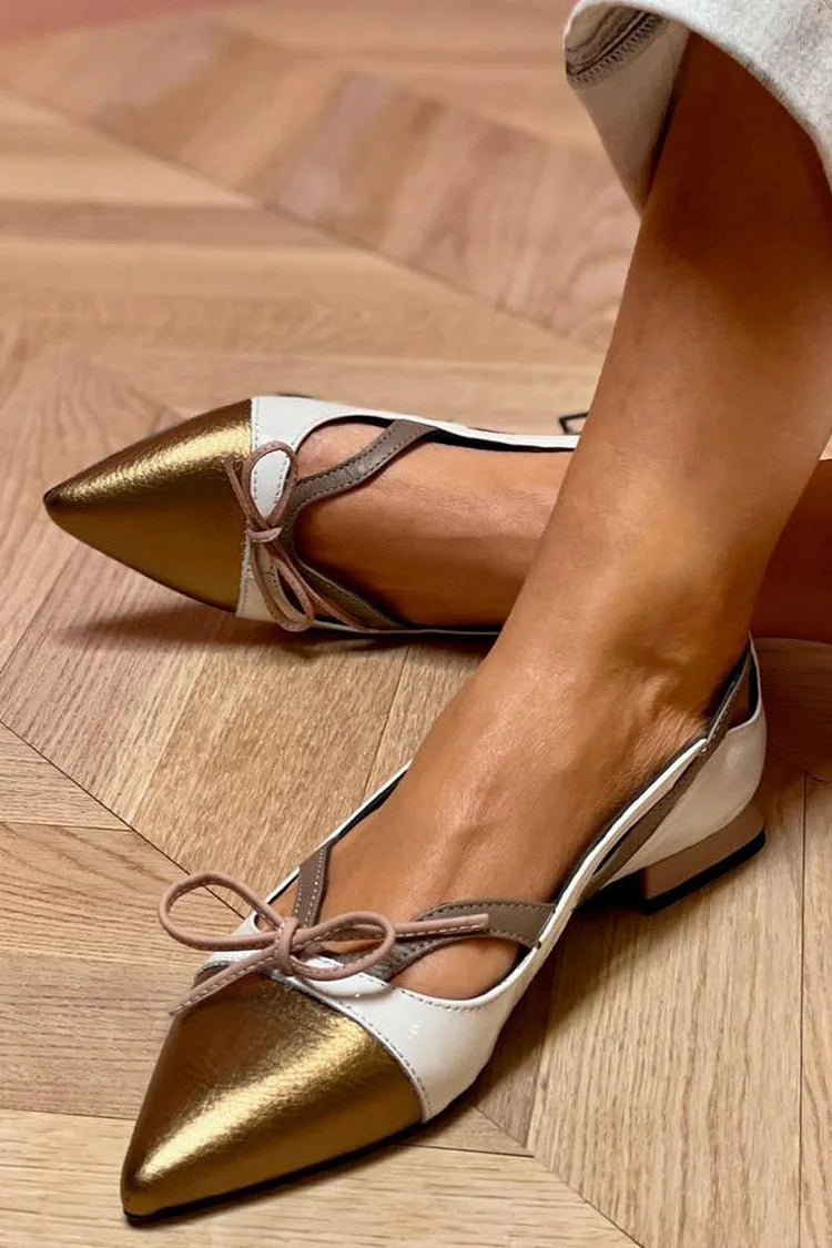 Farbblock Naht Ausgeschnitten Spitz Zehen Ballerinas