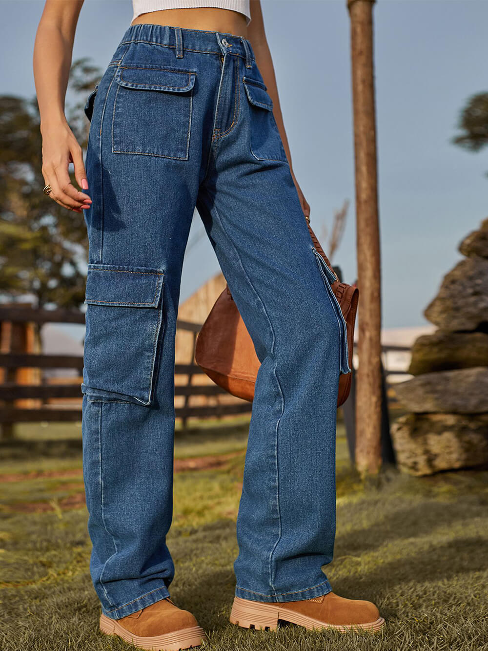 Gewassen multi-zak denim cargobroek