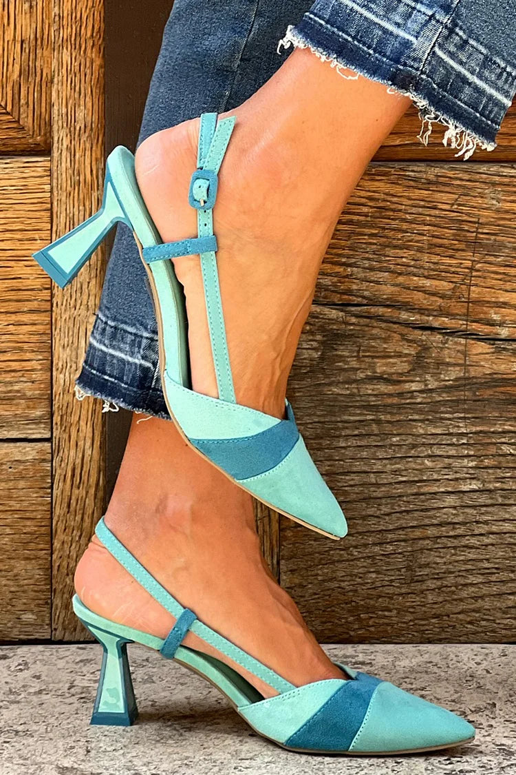 Spitze Zehen Slingback Riemen farblich passende blaue Stiletto-Absätze