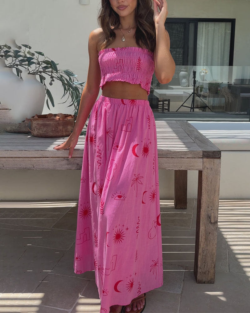 Verspieltes zweiteiliges Bandeau-Set mit Print