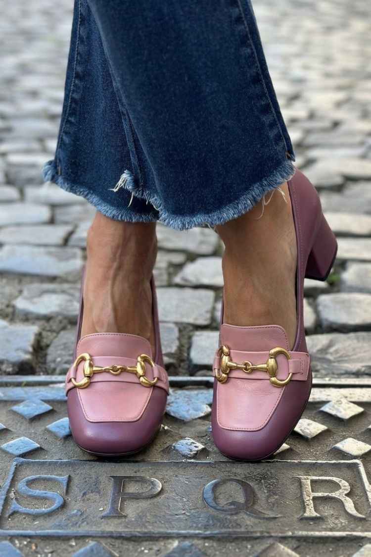Colorblock Metallic Buckle Decor Square Toe Brown Chunky Heels