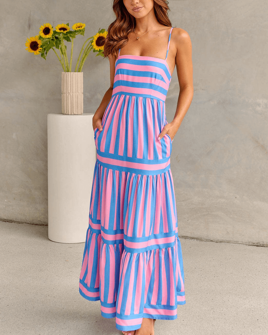 Multi Green Striped Maxi Dress