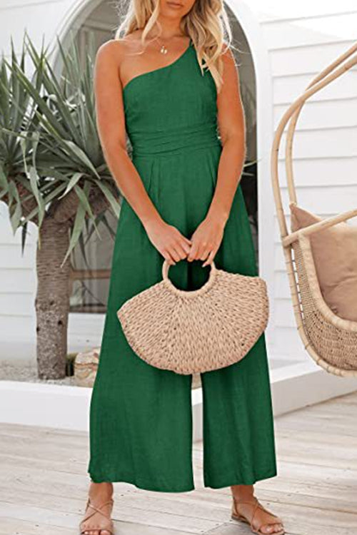 Einseitiger Jumpsuit mit weitem Bein in Uni-Farbe