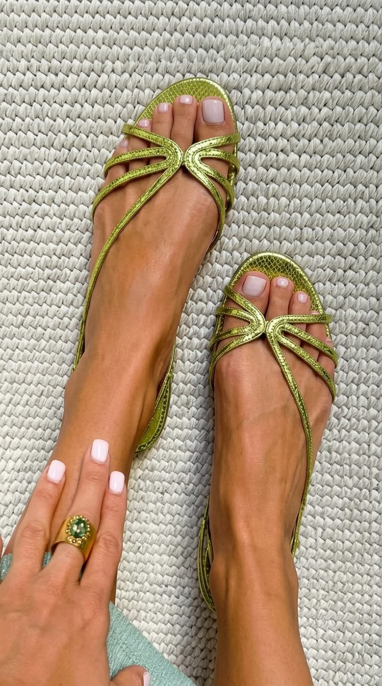 Metallic Snakeskin Embossed Strappy Sandals