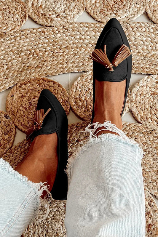 Spitze Colorblock Quasten Dekor schwarze Loafers  
