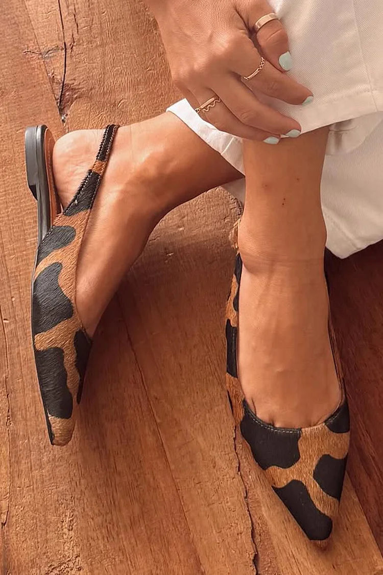Classic Cow Pattern Pointed Toe Slingback Block Heels