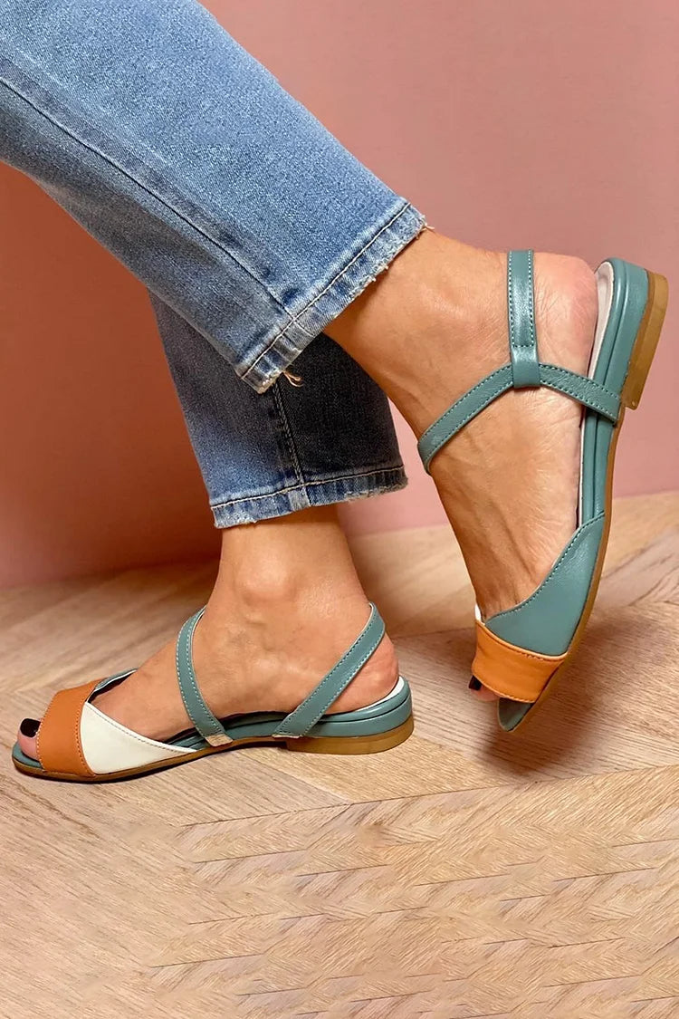 Color Block Slingback Strap Peep Toe Quilted Sandals