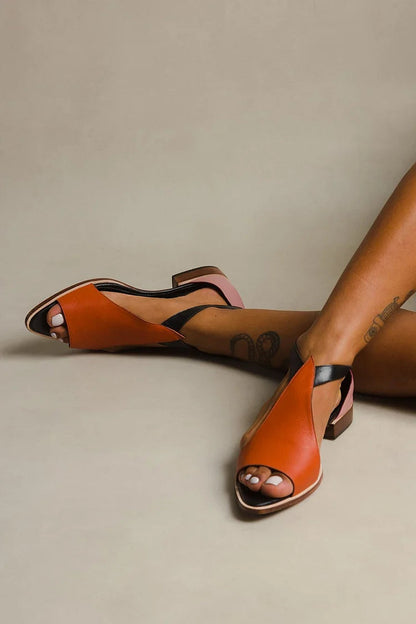 Color Block Cutout Pointed Peep-Toe Casual Sandals