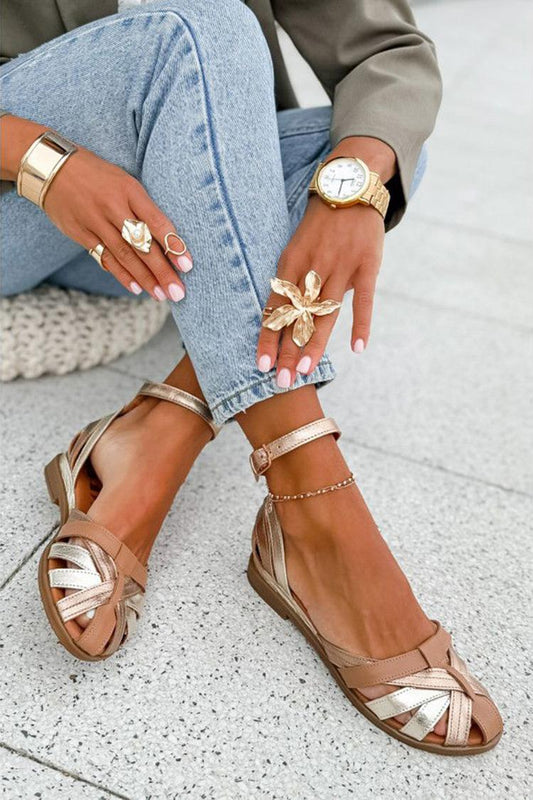 Ankle Strap Buckle Colorblock Hollow Out Champagne Sandals