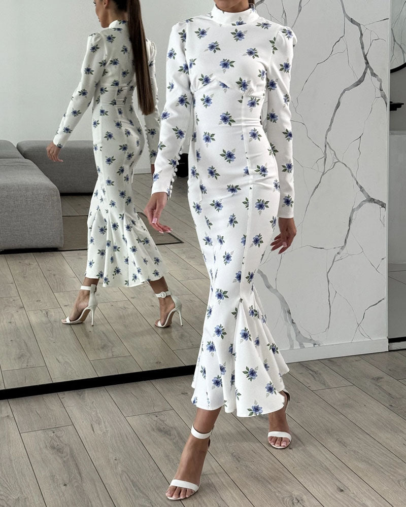 Elegante vestito a mezza manica con stampa floreale