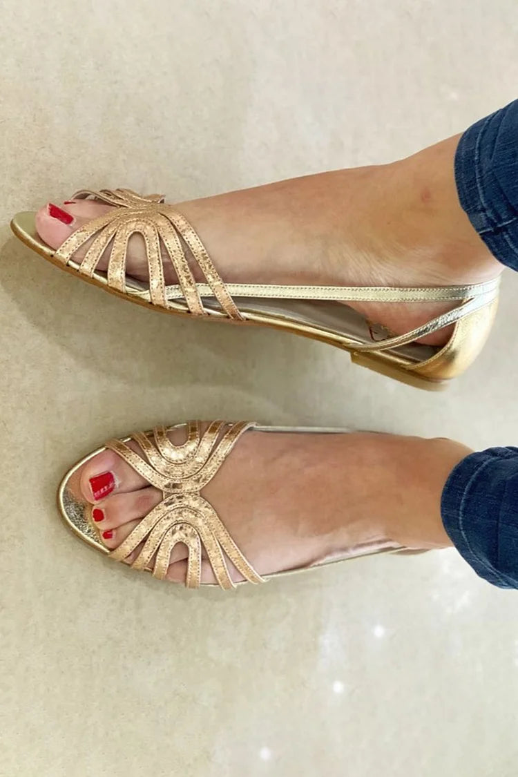 Metallic Sheen Peep Toe Hollow Out Sandals