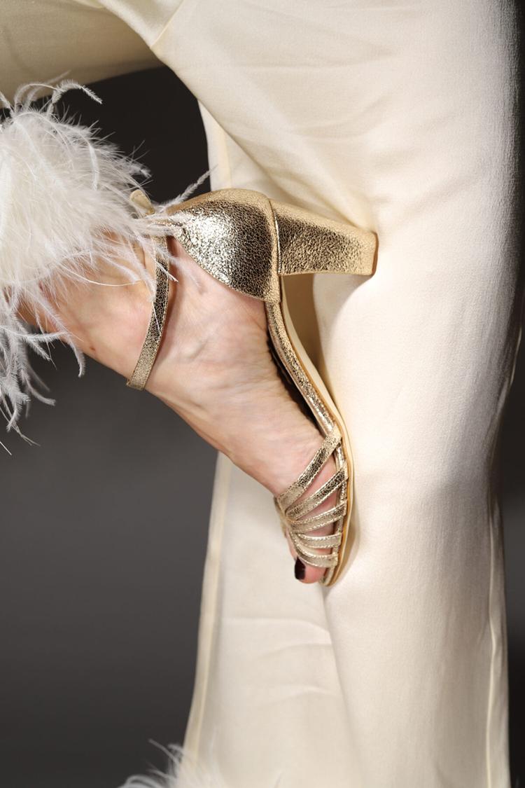 Metallic Sheen Ankle Strap Buckle Peep Toe Gold Chunky Heels