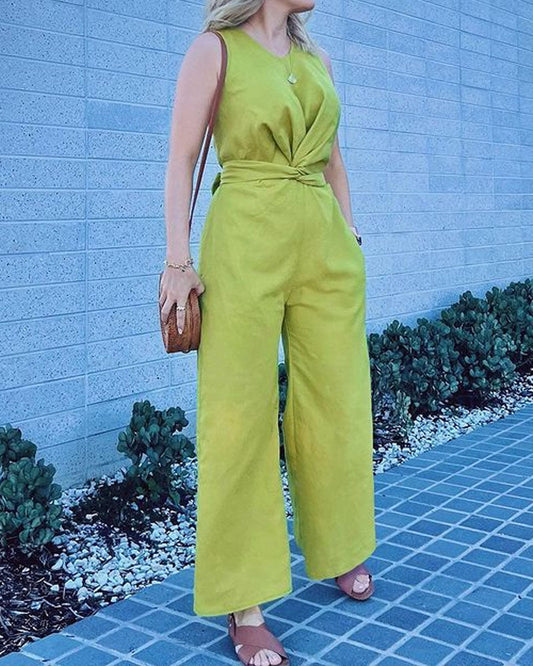Casual effen kleur plissé mouwloze broek