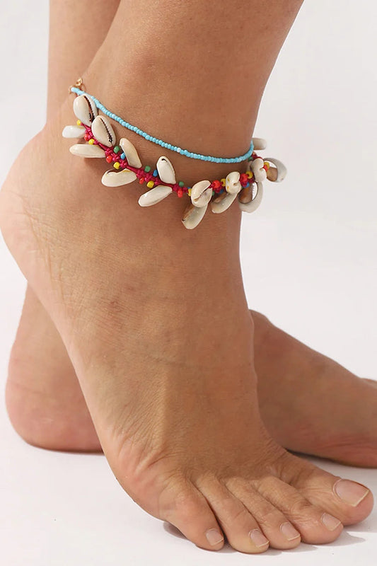 Boho strand kleurrijke kralen schelp gevlochten legering enkelbandjes