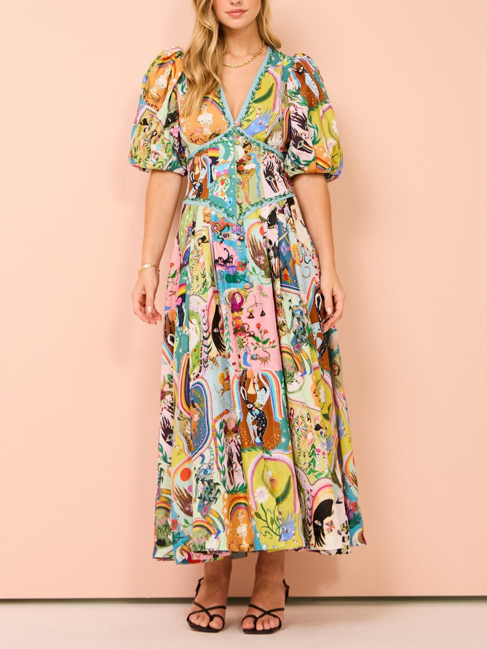 Abito Midi con Stampa Graffiti Casual Evergreen
