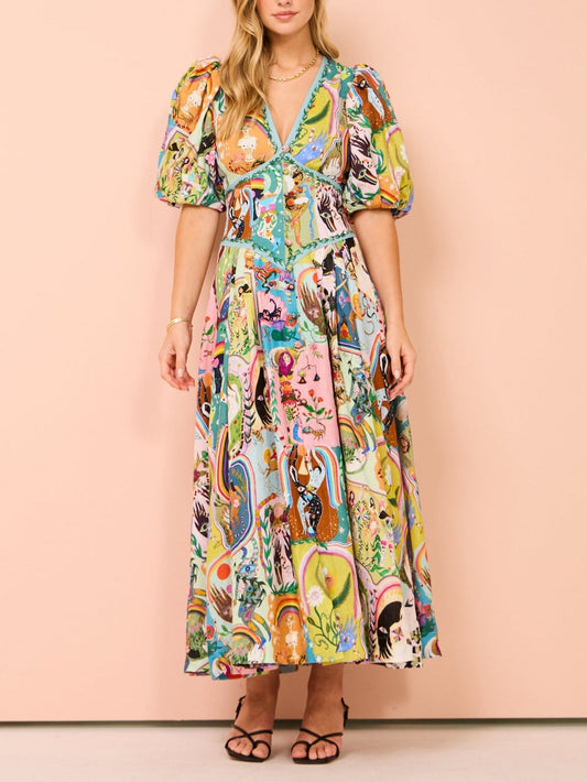 Casual midi-jurk met graffiti evergreen print