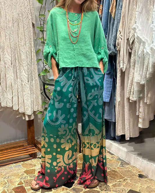 Casual top en broek met print, tweedelig set