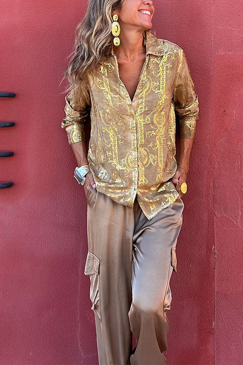Chemise blouse imprimée unique à manches longues et boutons