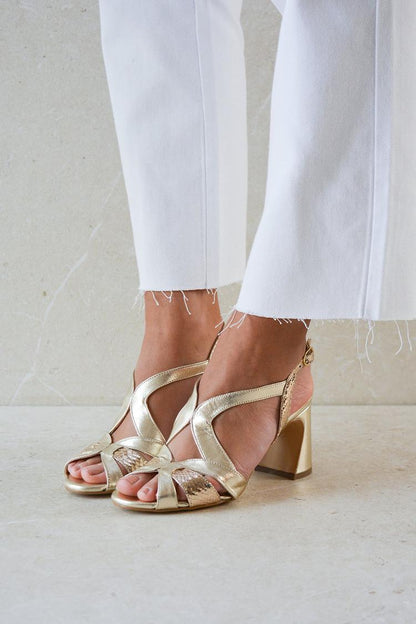Irregular Hollow Out Sheen Strap Peep-Toe Chunky Heels
