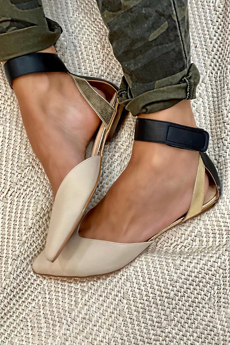 Colorblock Knöchelriemen Ausgeschnitten Spitz Ballerinas