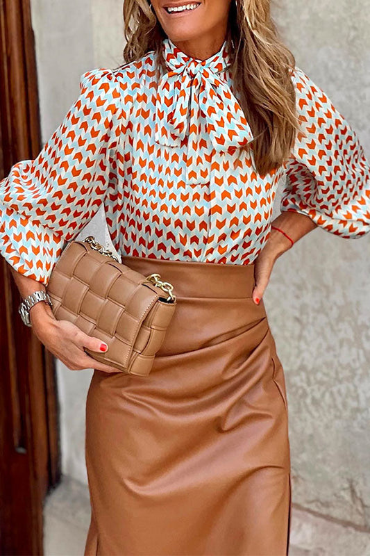 Blouse met strik en lange mouwen met print