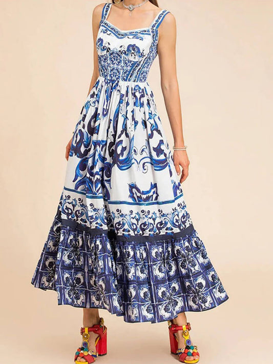 Casual losse jurk met print en spaghettibandjes