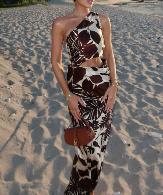 Maxi jurk met bladschaduwprints