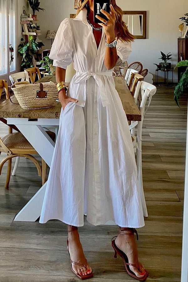 Vestito Midi Camicia Vintage con Tasche
