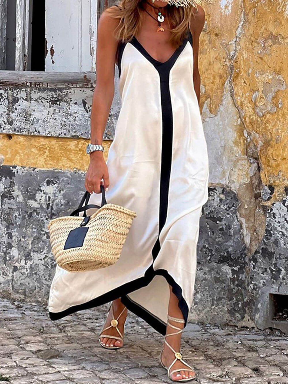 Colorblock Midi-Kleid mit Trägern  