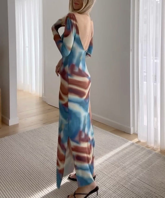 Fantastische maxi jurk met gemengde kleurenprint
