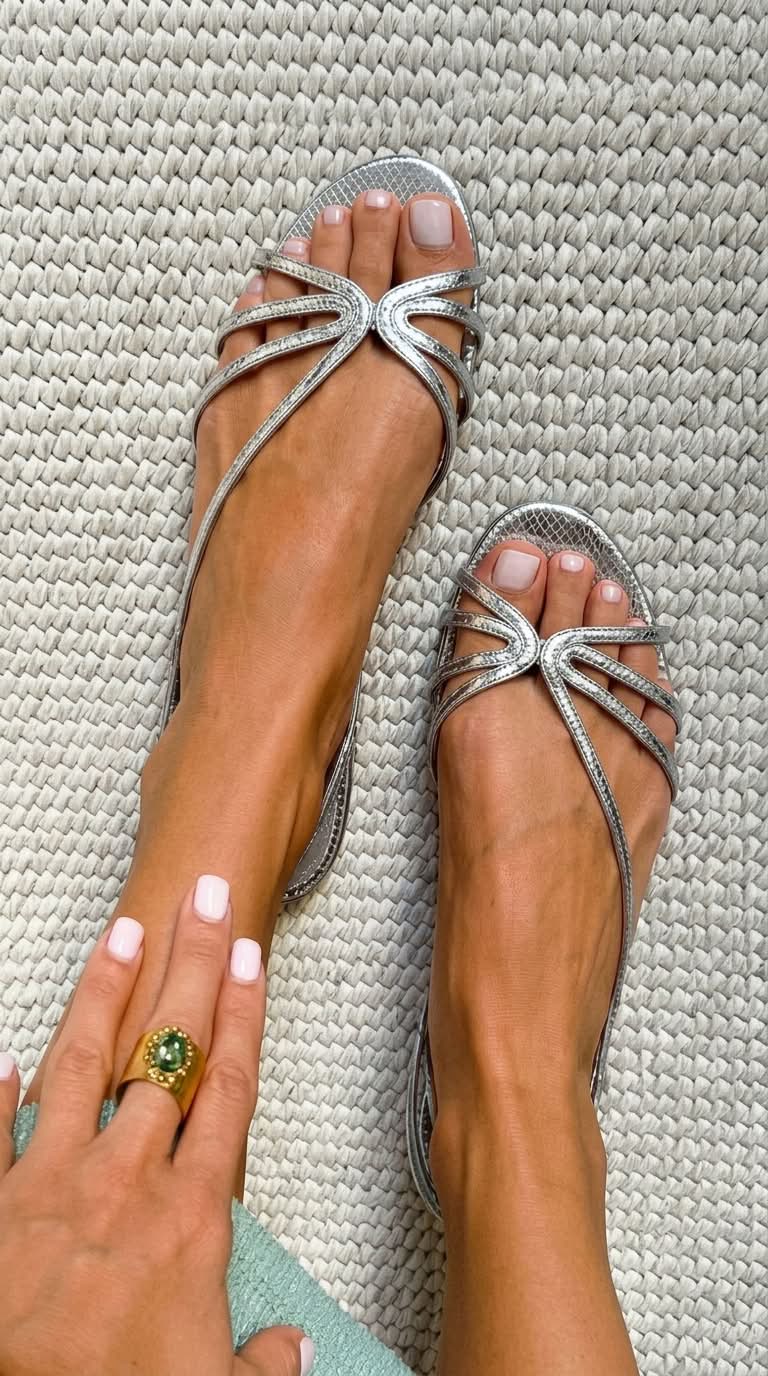 Metallic Snakeskin Embossed Strappy Sandals