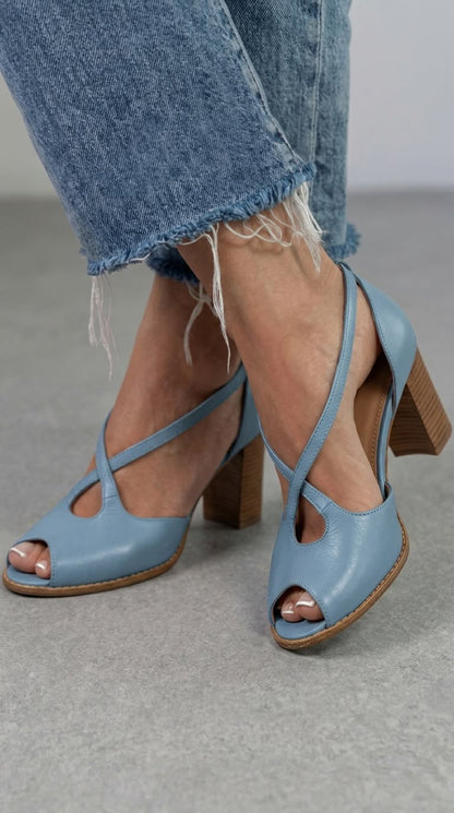 Blush Pink Cross Strap Open Toe Elegant Block Heel Sandals