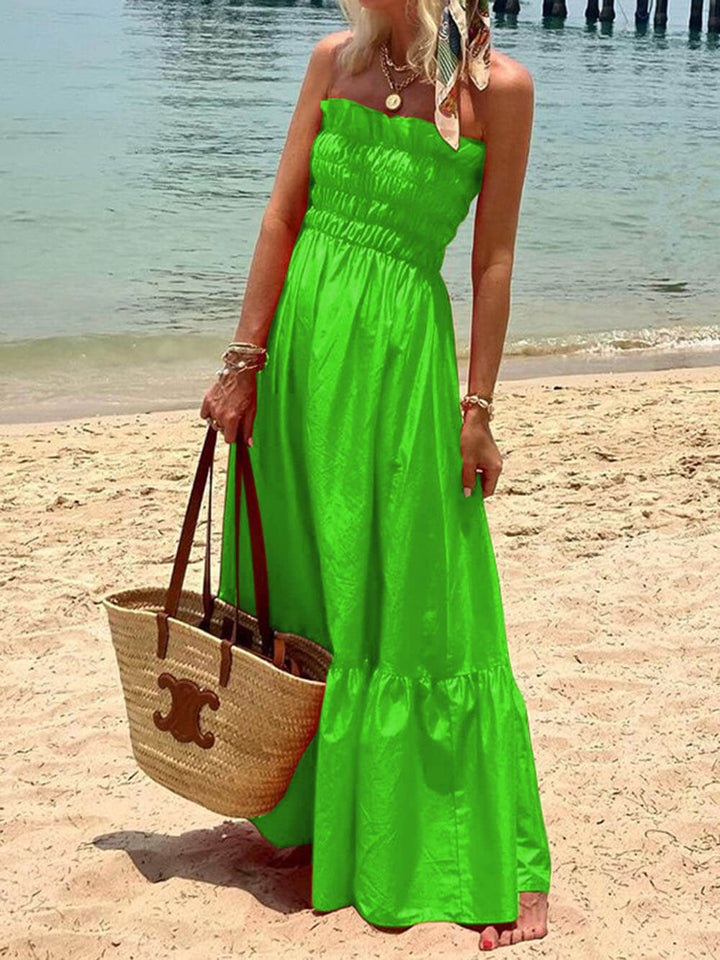Gerafftes Bustier Schulterfreies Urlaubs-Maxikleid