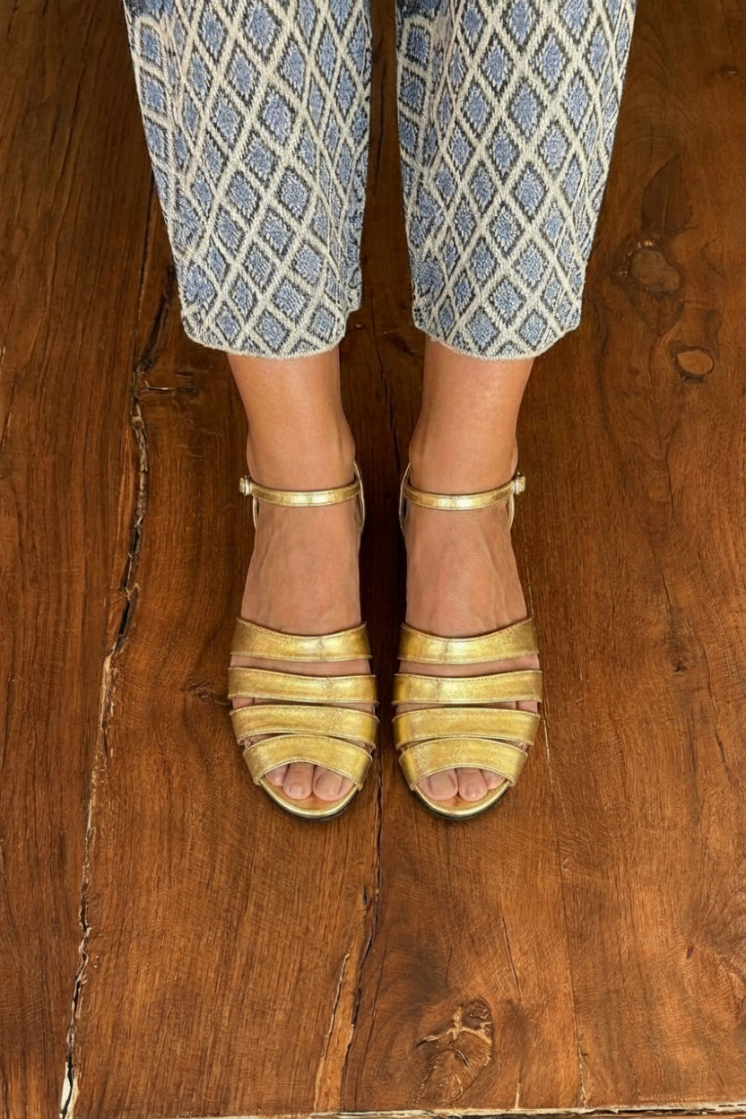 Metallic Gold Multi-Strap Ankle Buckle Sandals [Pre Order]