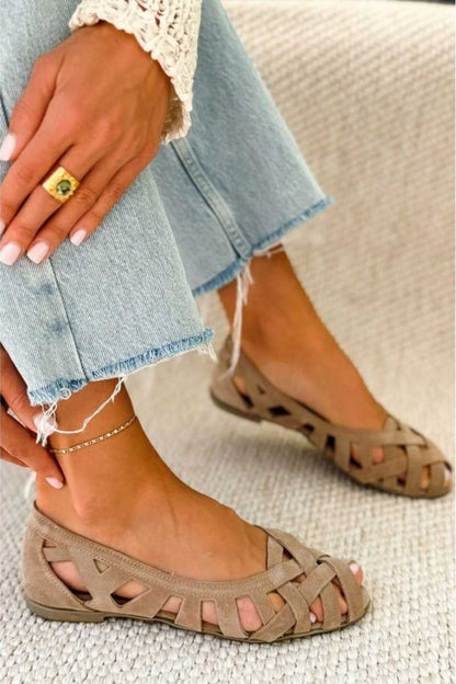 Woven Crisscross Peep Toe Flat Casual Sandals