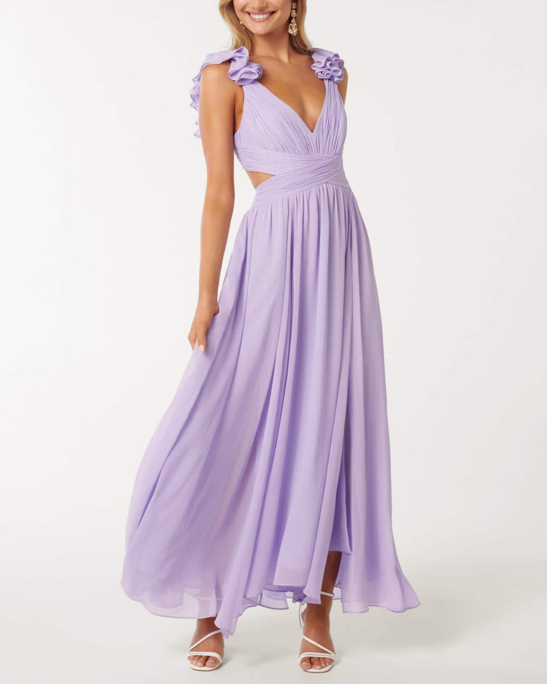Vestido largo con volantes en los hombros