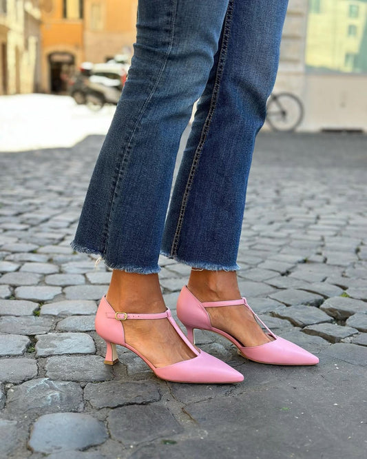 Pink Pointed Toe T-Strap Stiletto Mary Jane Heels [Pre Order]