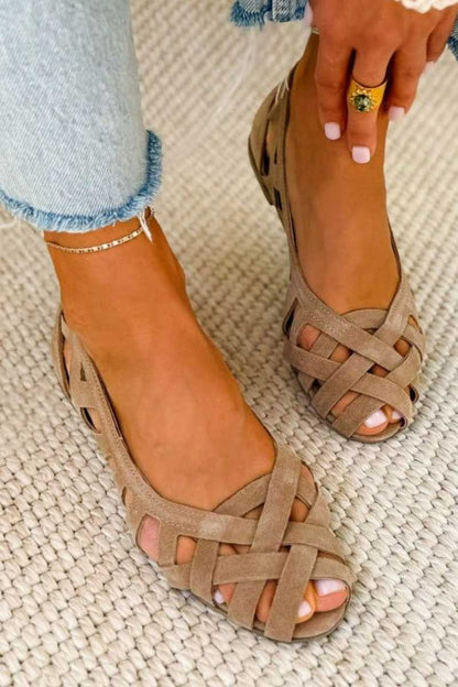 Woven Crisscross Peep Toe Flat Casual Sandals