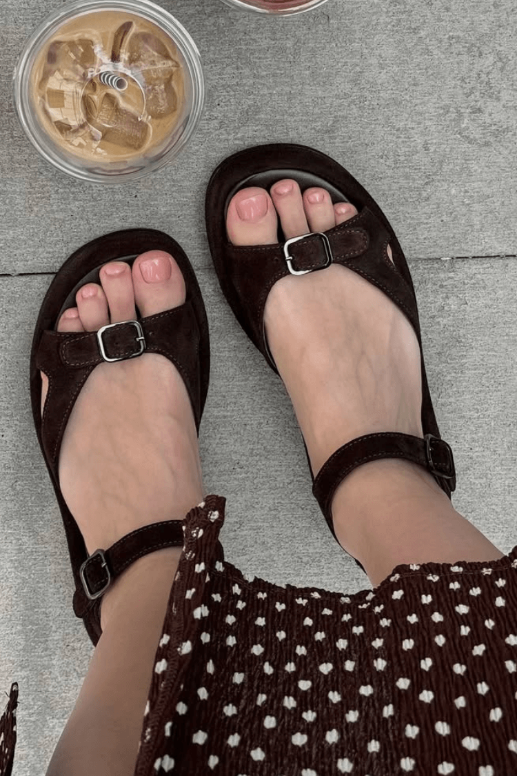 Vintage Suede Buckled Double Strap Open Toe Comfort Sandals