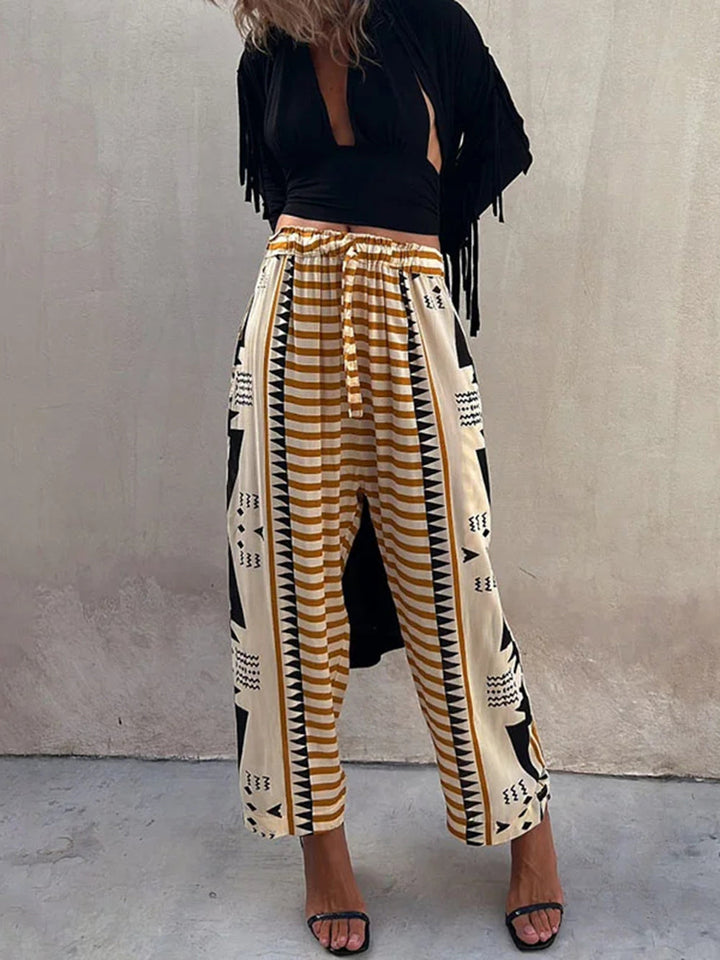 Pantaloni Harem Stampa Boho Vita Media Casual