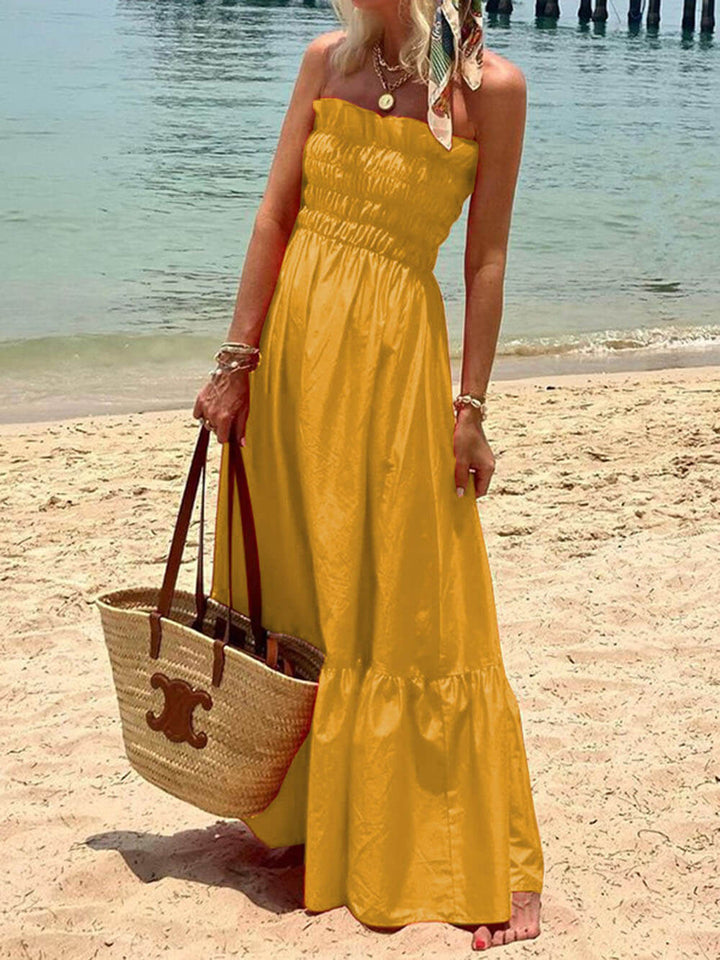 Gerafftes Bustier Schulterfreies Urlaubs-Maxikleid