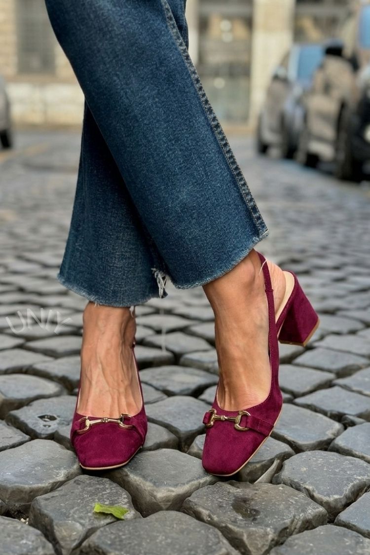 Olive Suede Slingback Bit Detail Block Heels