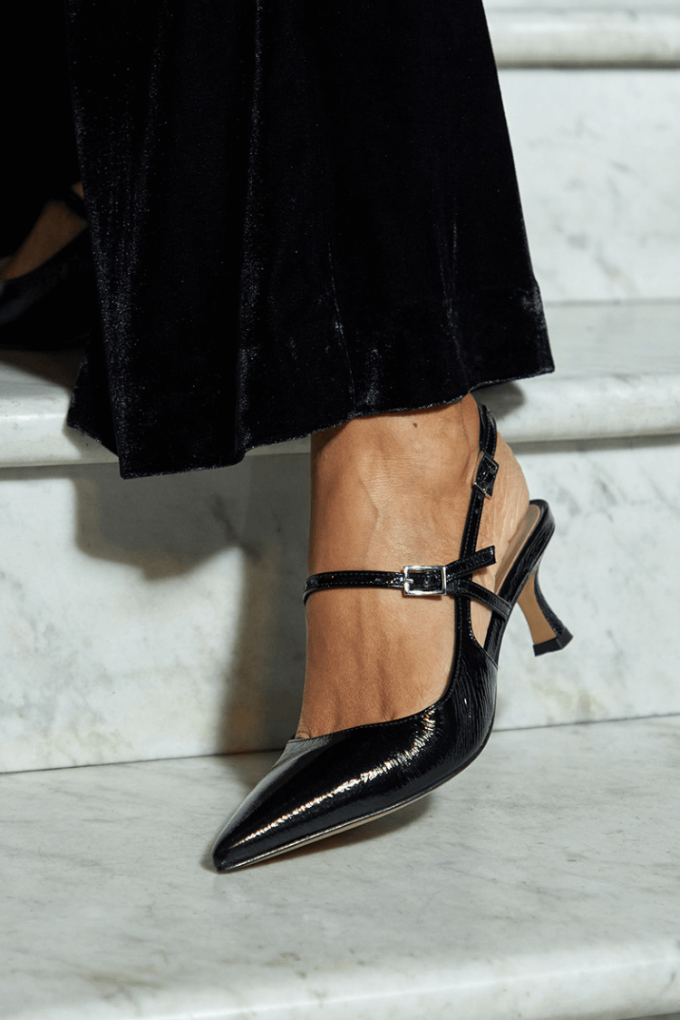 High Gloss Black Pointed Slingback Heels