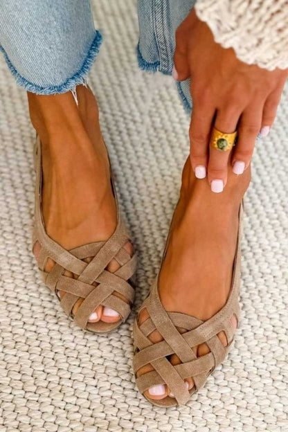Woven Crisscross Peep Toe Flat Casual Sandals