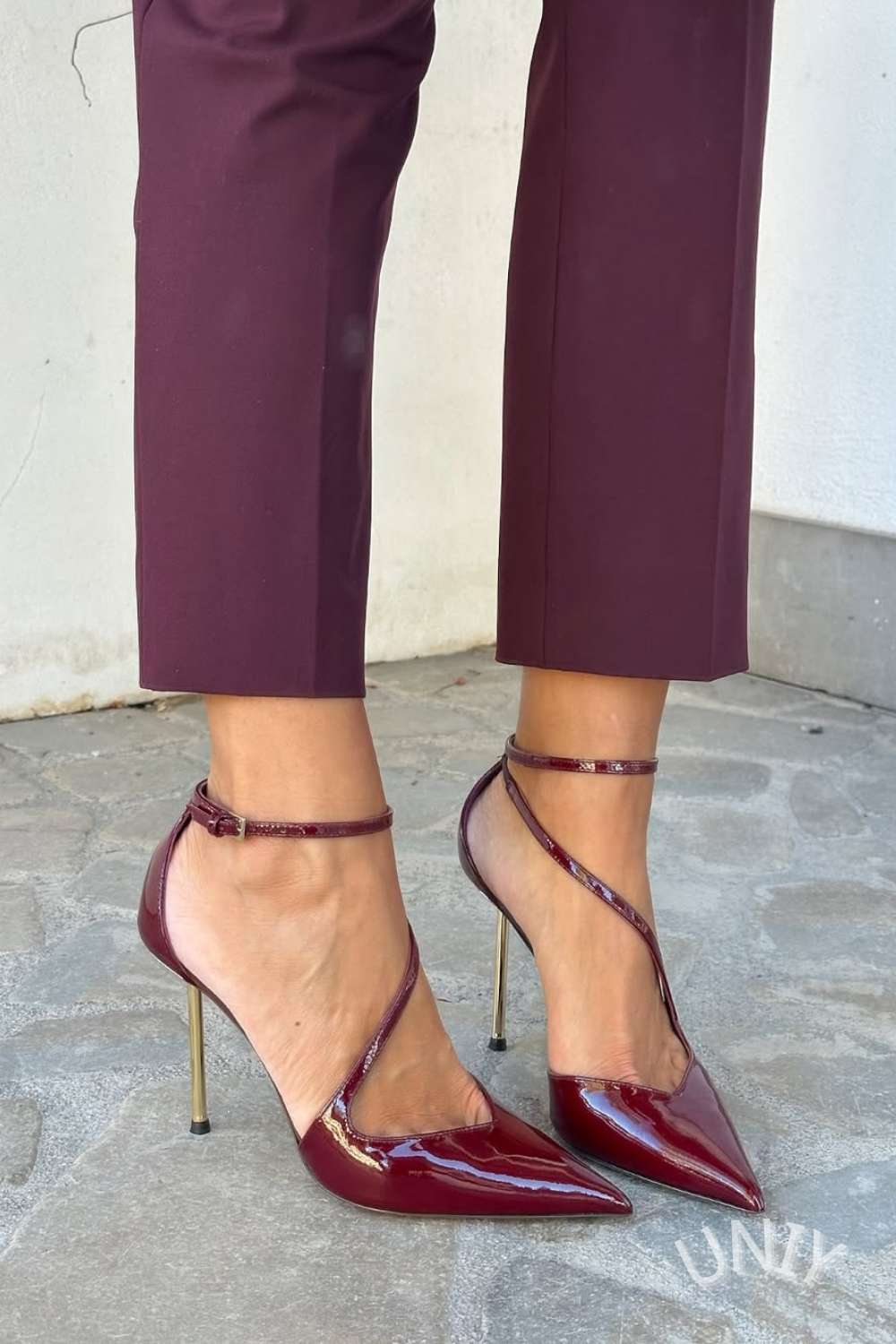 Black Patent Ankle Strap Stiletto Heels