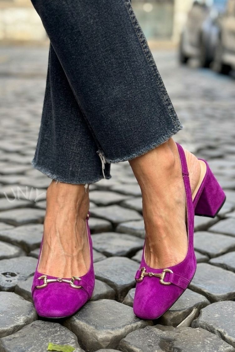 Olive Suede Slingback Bit Detail Block Heels