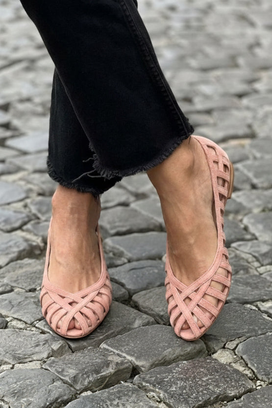 Minimalist Pink Hollow Out Woven Ballet Flats [Pre Order]
