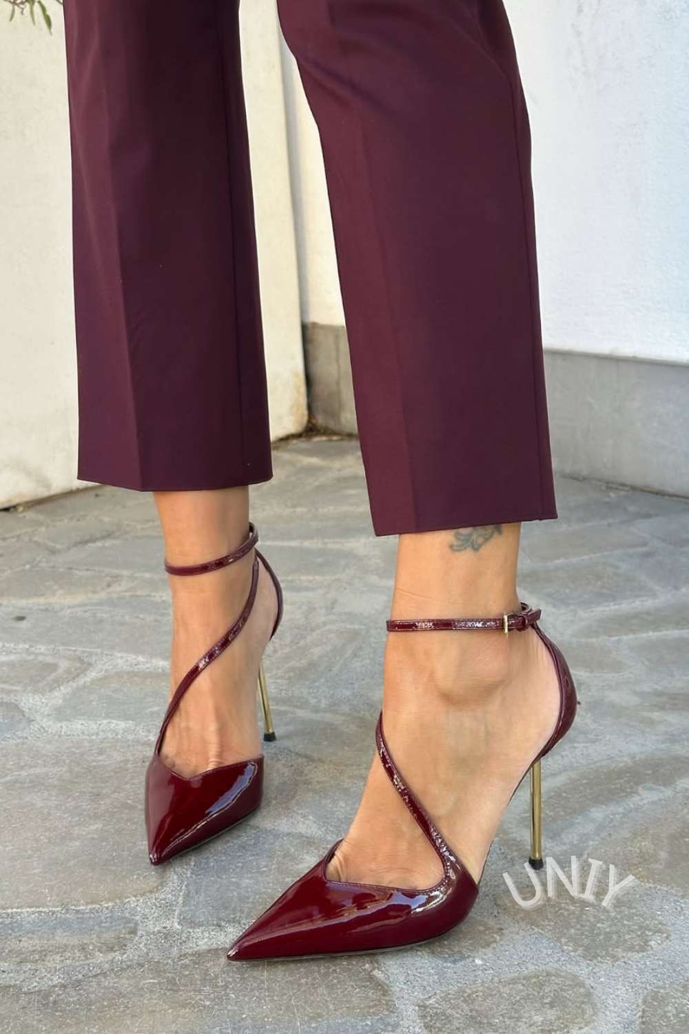Black Patent Ankle Strap Stiletto Heels