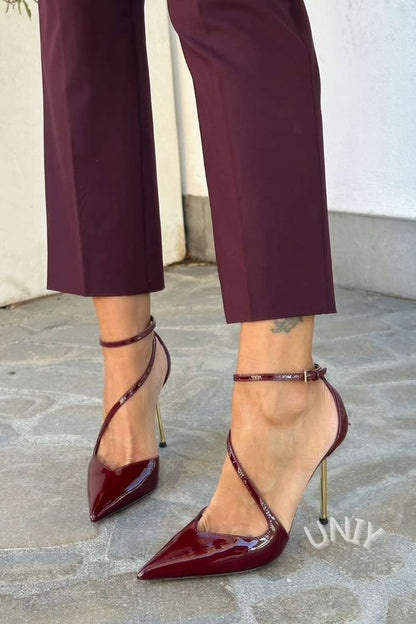 Black Patent Ankle Strap Stiletto Heels